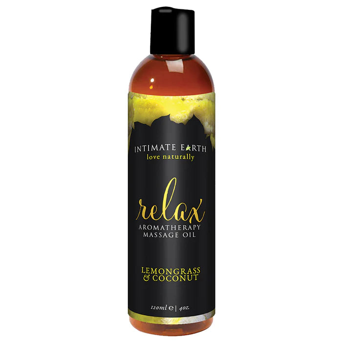 Intimate Earth Relax Aromatherapy Massage Oil Lemongrass & Coconut 4 oz
