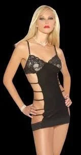 Slinky Cutout Stretch Black Dress w/ Lace